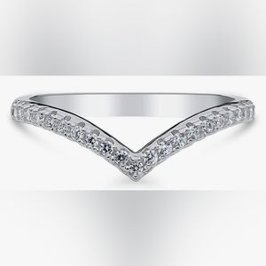 Sterling Silver Wishbone Wedding Rings Cubic Zirconia CZ Half Eternity